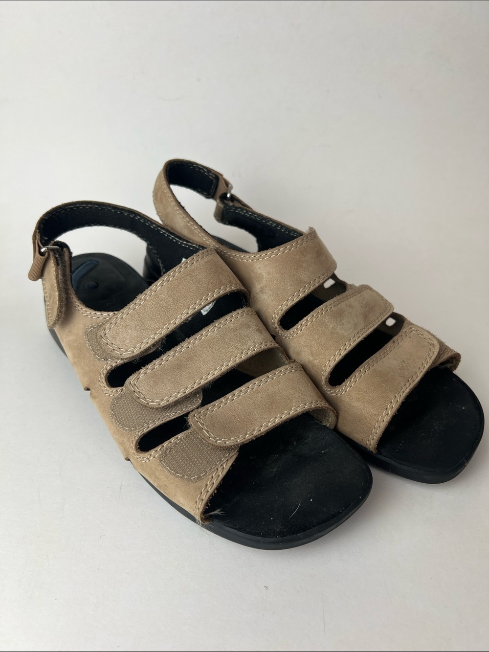 Rinaldi Taupe Triple-Strap Velcro Sandals